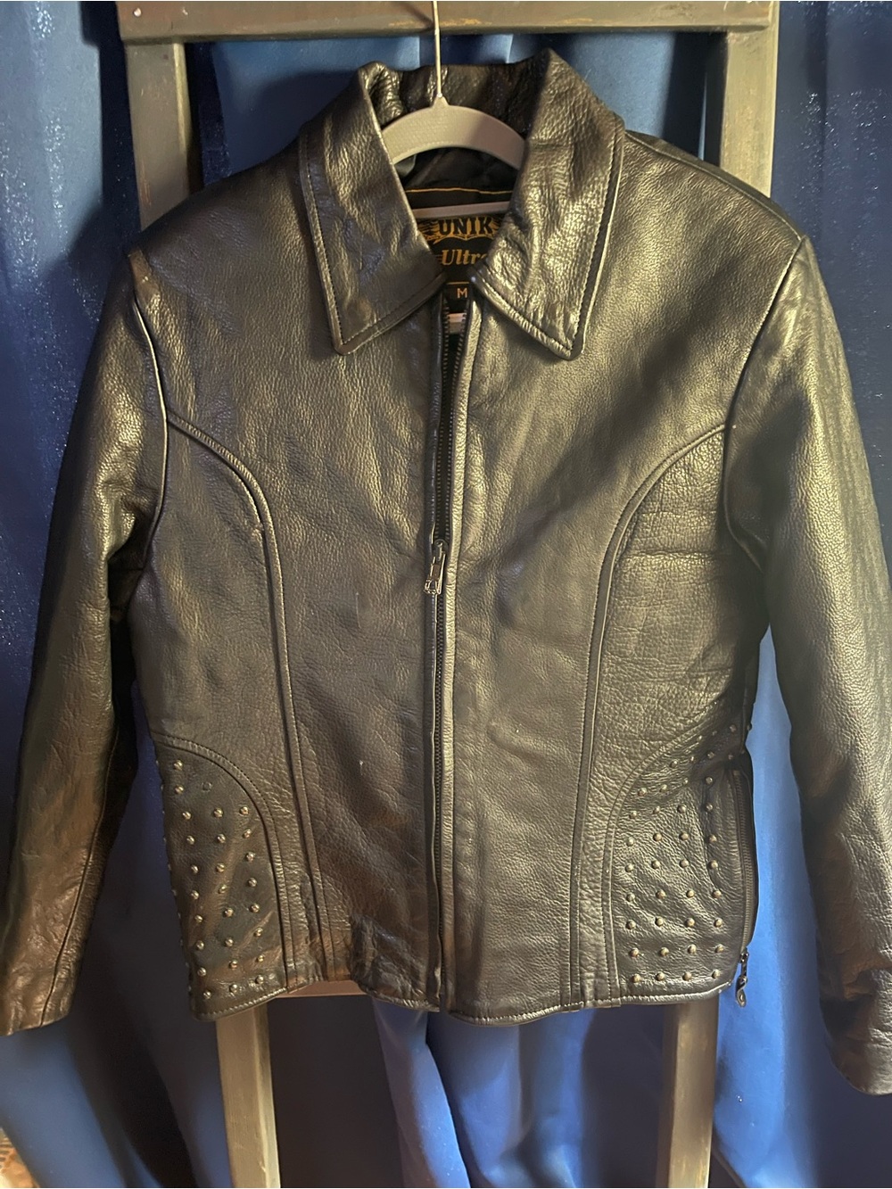 Unik Black Stud-Accent Leather Jacket for Women